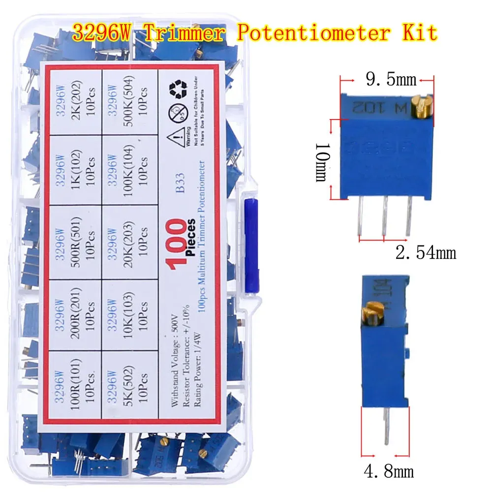 RM063 RM065 3296W 3296X 3362P 3386P 3266W 3006P Trimmer Potentiometer Kit 100 200 500ohm 1K 2K 5K 10K 20K 50K 100K 200K 500K 1M