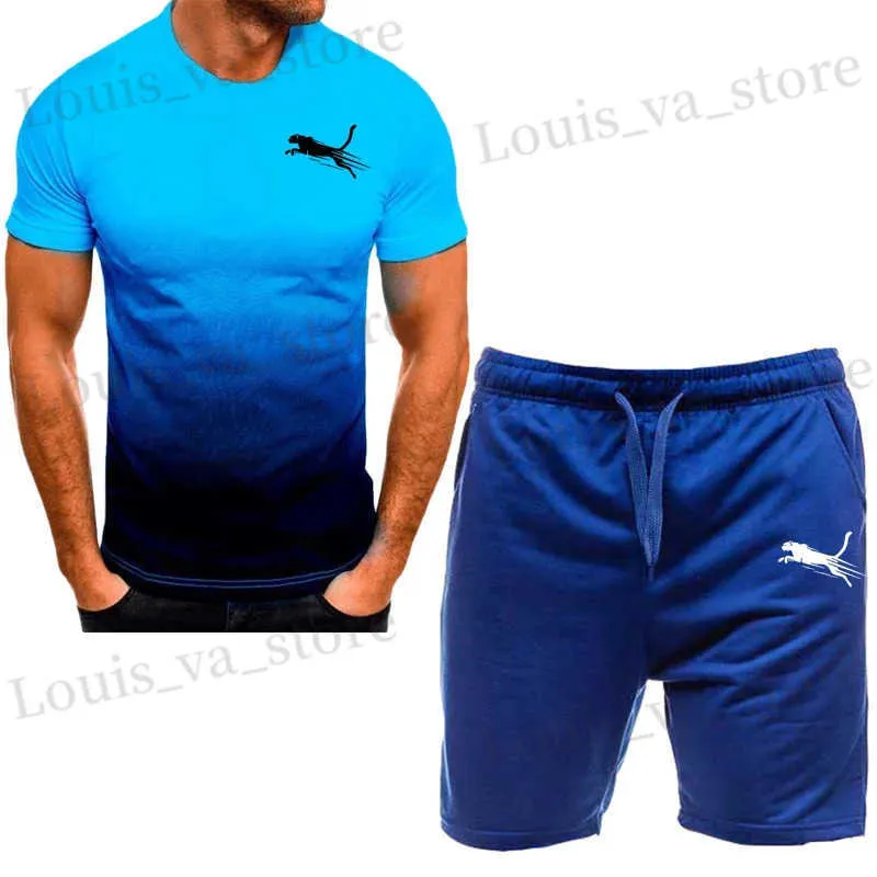 Herrspår 2024 Nya herr fashionabla sportkläder sommarkläder Mens Wear Short Slved T-shirt och shorts Snabbtorkning 2-stycken S T240409