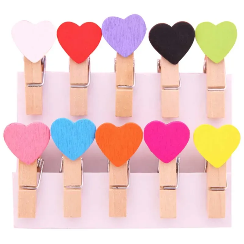 10pcs/lot small Size 3.5x0.7cm love heart Natural Wood Clips Photo Clips 3.5cm Craft Clips for Wedding Decoration