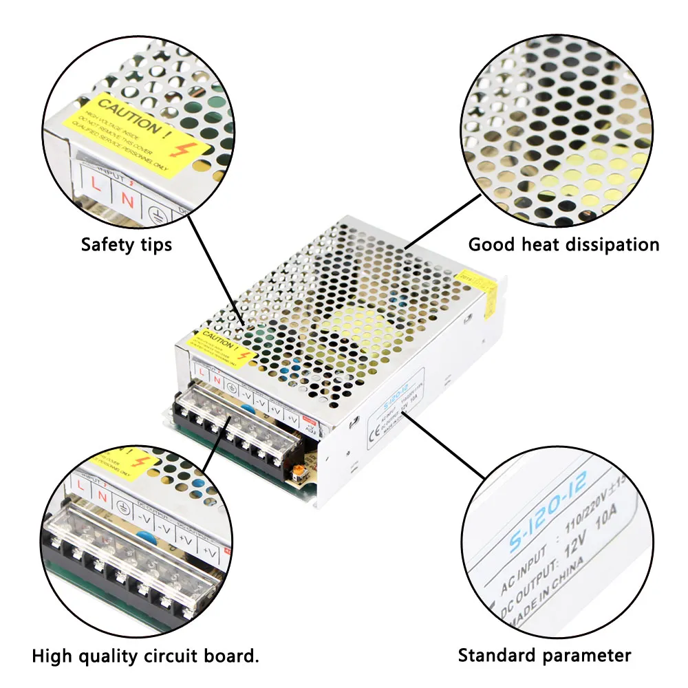 Switching Power Supply DC 5V 6V 9V 18V 15V 18V 60W 360W Lätt transformator AC 100-240V Källadapter SMPS för LED-remsor CCTV