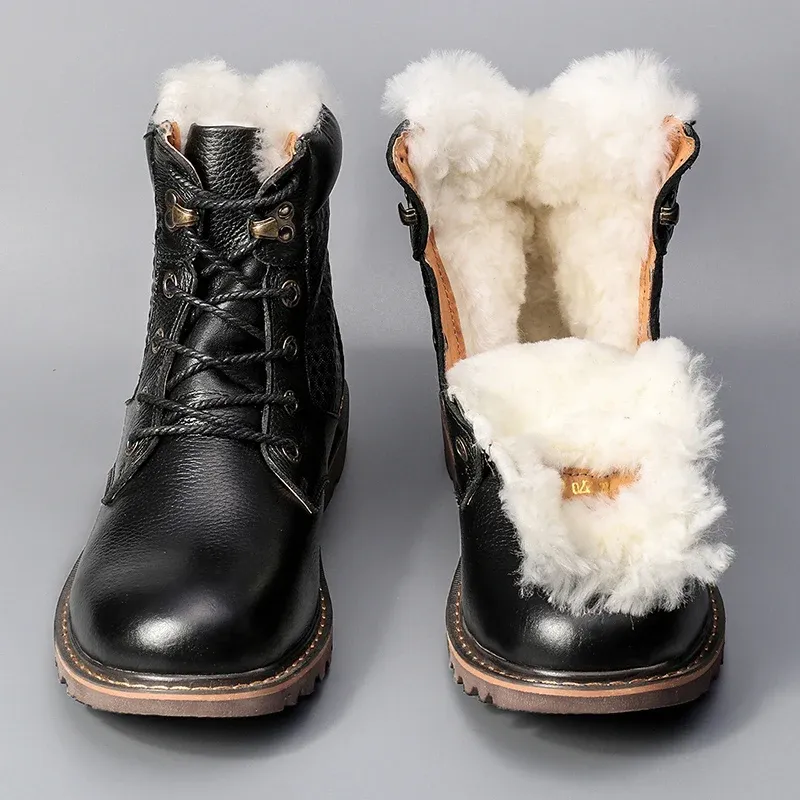 Botas de lã natural homens botas de inverno tamanho grande 36 ~ 48 mais quente couro genuíno couro russo estilo retro homem botas de neve para homens #ym1570