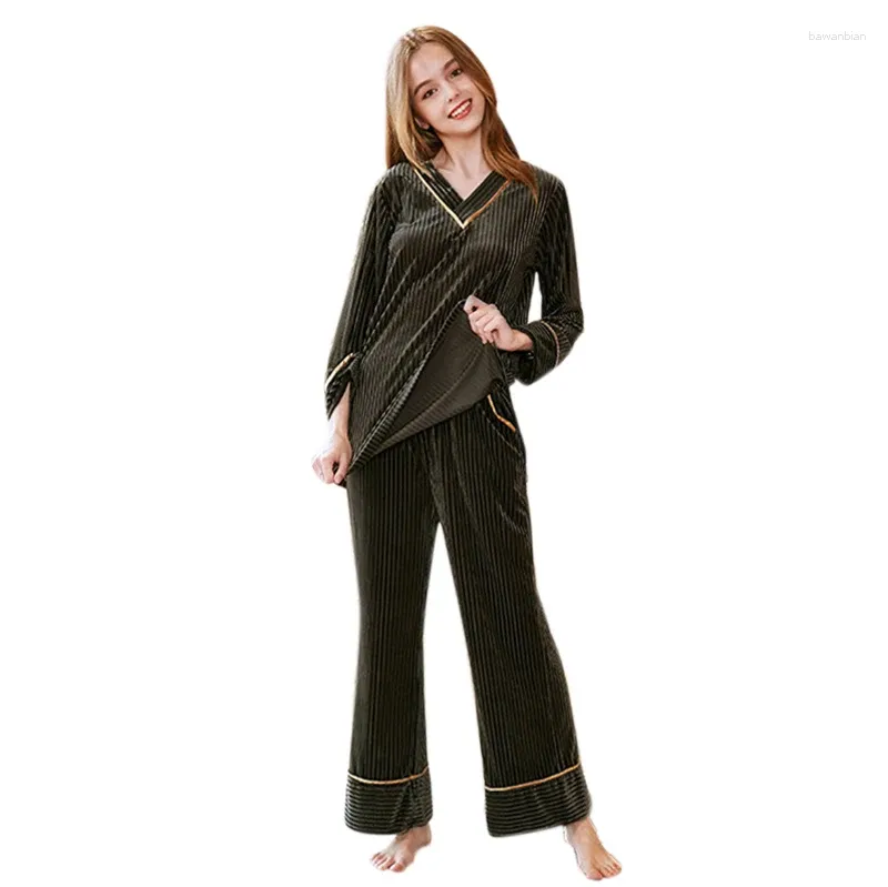 Home Vêtements Automne Femmes Pleuche V Neck Neck Casual Fashion Pajamas Définit des femmes qui cccupy les costumes PigiaMA