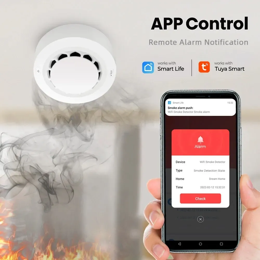 OneNuo Tuya WiFi Smoke Detector Sensor Photoelectric Fire Alarm Home Kitchen Security System Work with Smart Life App