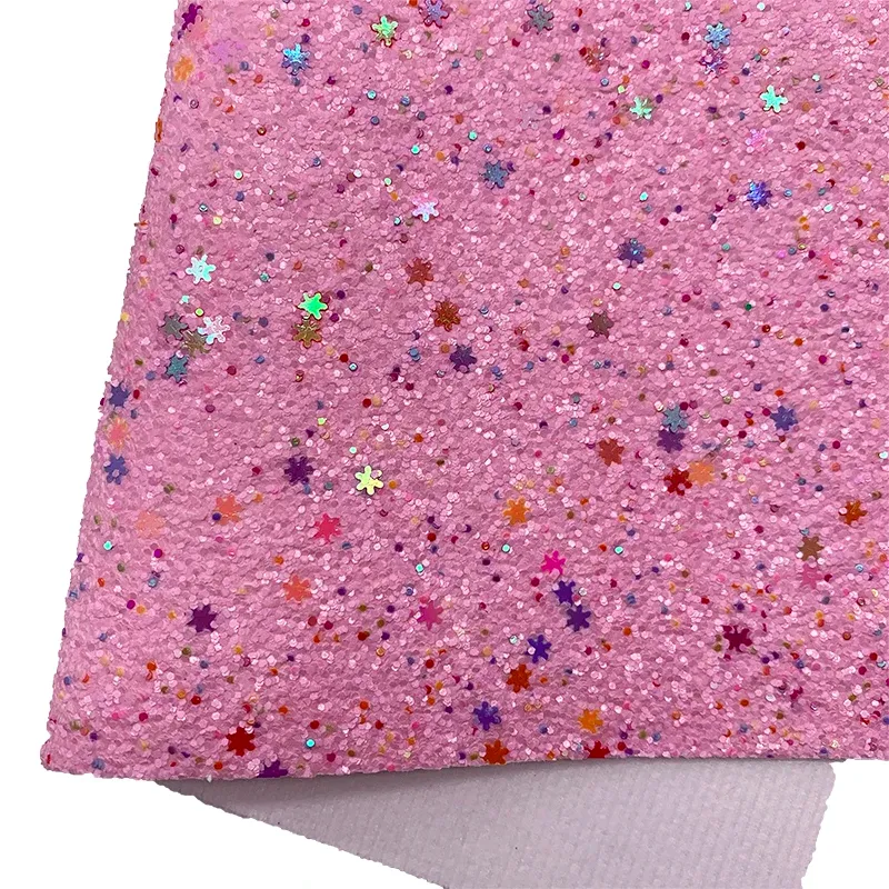 3pcs/conjunto Flakes de neve, tecido de vinil com glitter rosa combinando com o Papai Noel Princied Faux Leather para Brincos DIY 21x29cm Q132