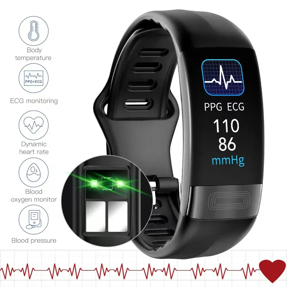 Polsbandjes P11 plus Smart Watch Men Fitness Bracelet Smart Band ECG PPG Spo2 Dames Smartwatch Lichaamstemperatuur bloeddruk P11 Polsband