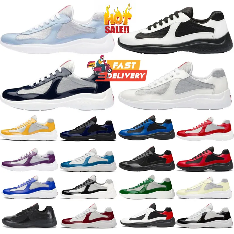 New Luxury Designer Americas Cup Men Casual Runner Women Sports Low Sneakers Shoes Men white Rubber Sole Fabric Patent Leather Wholesale Discount Trainers