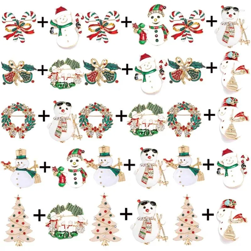 Brooches 2Pcs/Lot Alloy Xmas Garland Bells & Enamel Snowman Christmas Tree Pin Fashion Gift For Women Children