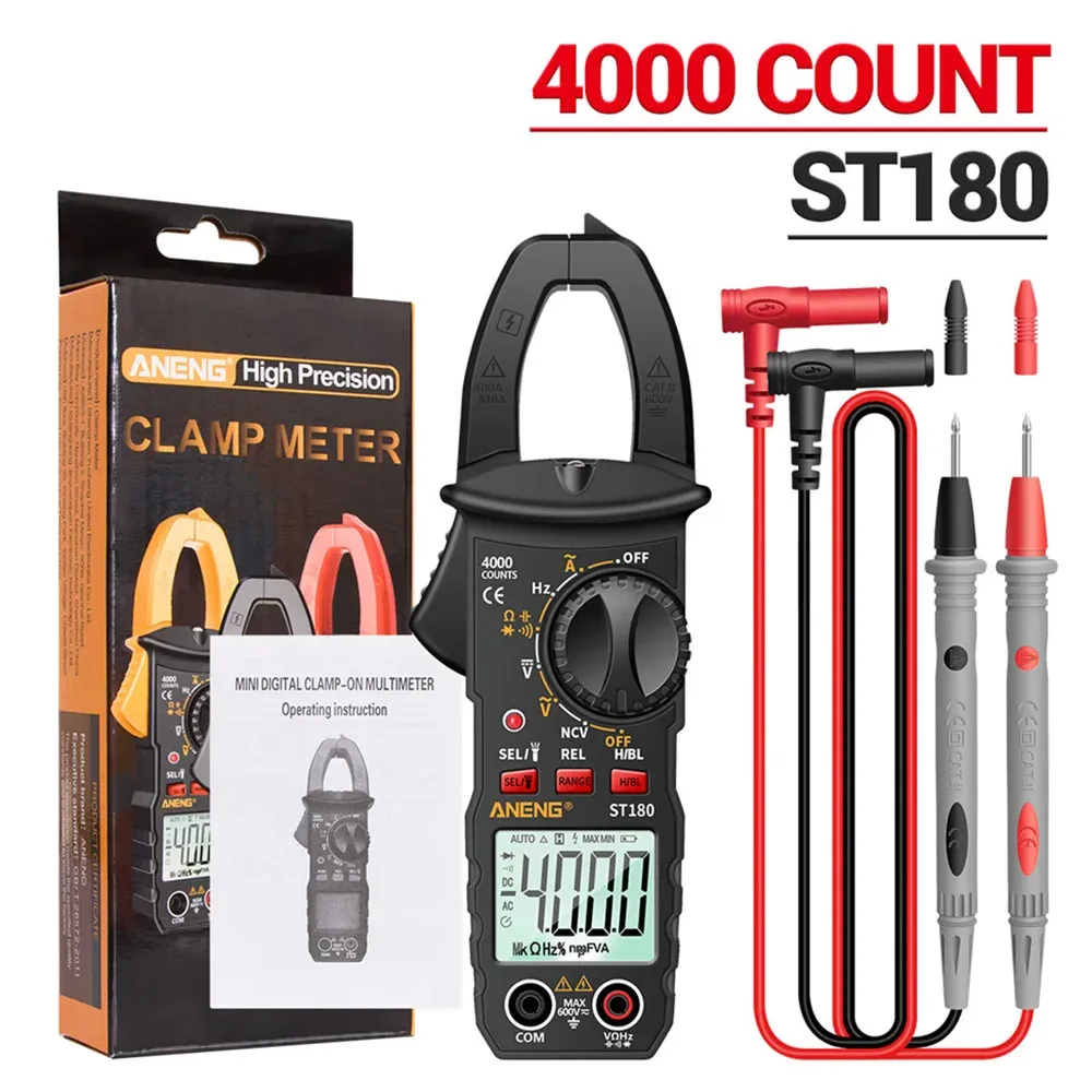 ST180 Digitale klemmeter Multimetertester 4000 Tellingen AMP OHM Voltmeter Meet AC/DC -spanningscapaciteitsweerstand