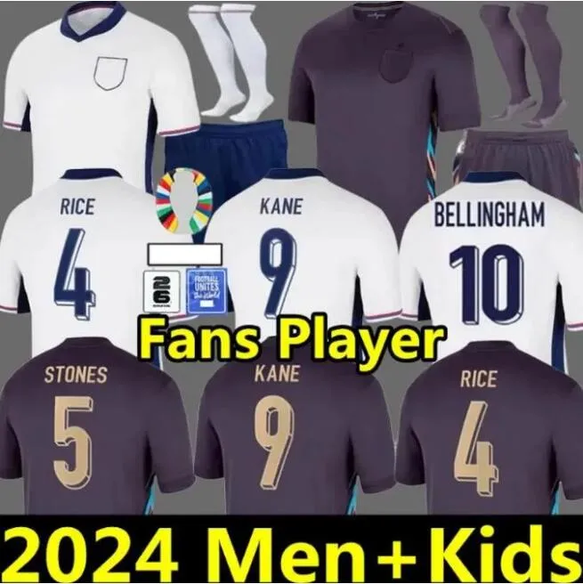 2024 Jersey de futebol da Inglaterra Kane Sterling Rashford Sancho Grealish Mount Foden Englands Camisa de futebol 24 25 Bellingham Men Kids Uniform