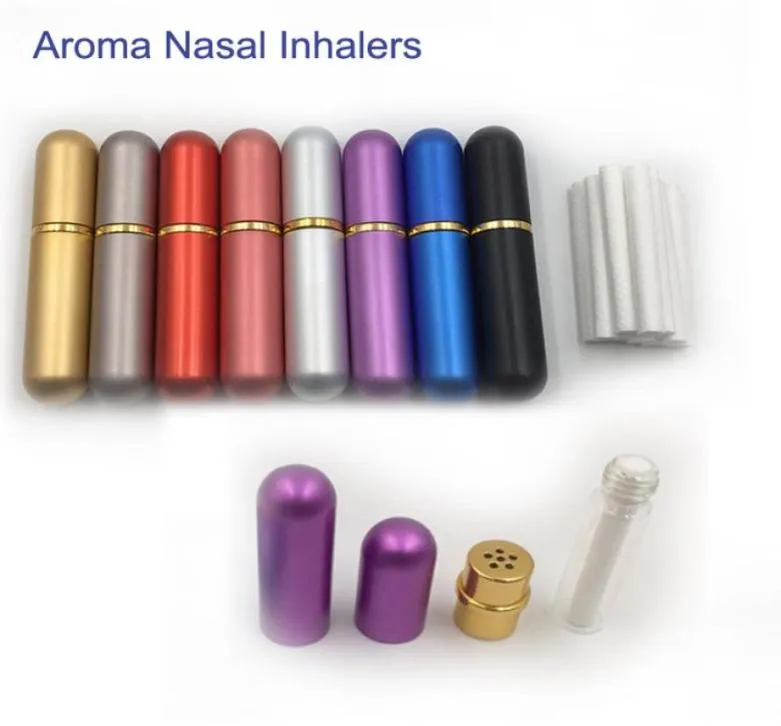 Aluminium Inhalateur nasal Refipillable Diffusers Bouteilles pour les huiles essentielles d'aromathérapie avec des wicks de coton de haute qualité5086402