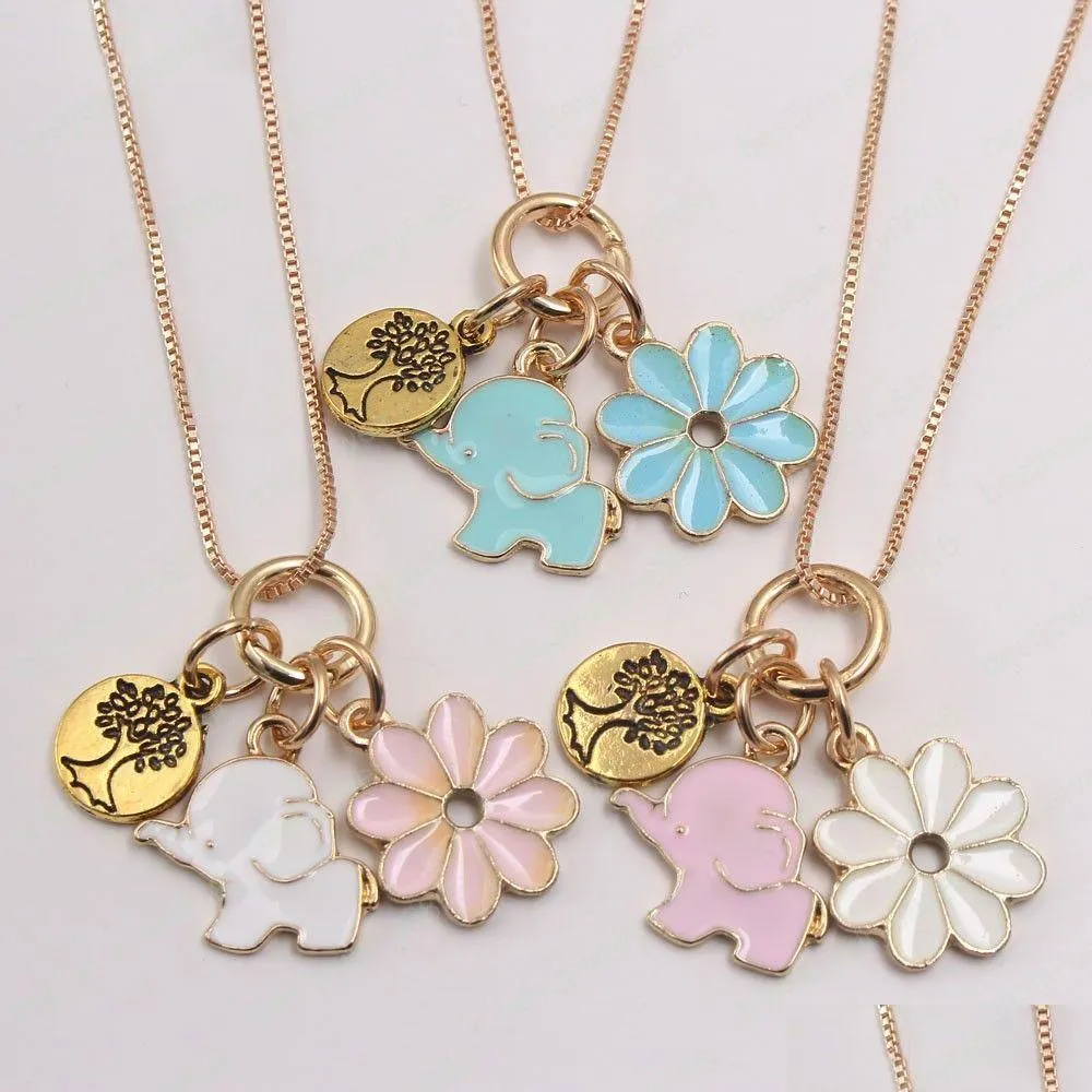 Colliers pendents mode éléphant fleur pendentifs Collier girls girls gits charme bijoux 1pcs drop livre dhzlg