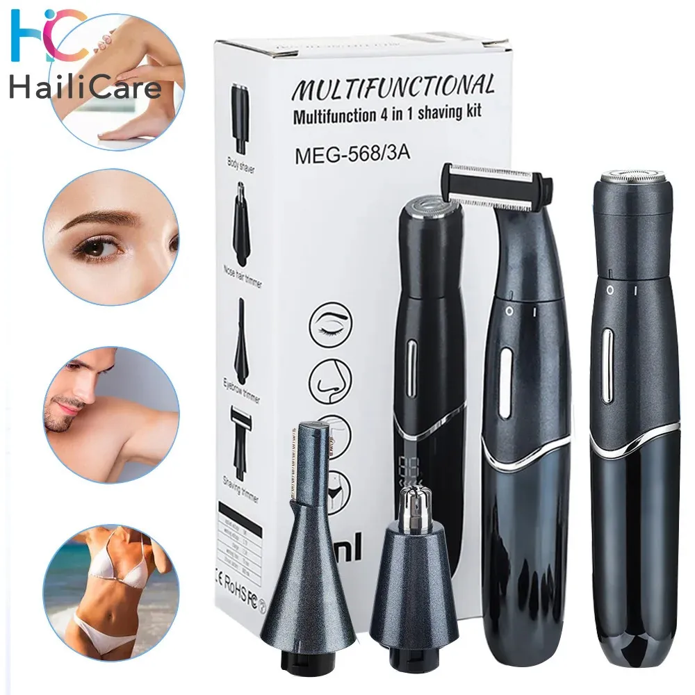 4 I 1 Electric Epilator för män Vattentäta kvinnor Näsöröret Trimmer armhålan Bikini Arm Len Bemover Unisex Beard Razor 240403