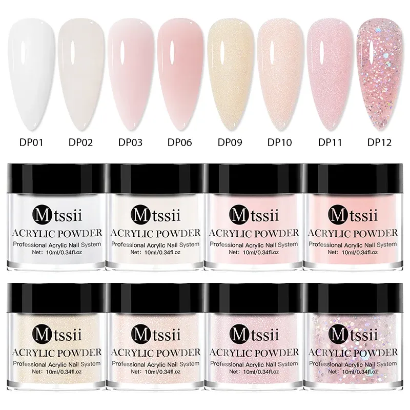 Vloeistoffen mtssii 4/8 stks roze acryl nagelset witte acryl poeder monomeer vloeistof set met nagelborstel heldere nagel kunst acryl poederkit