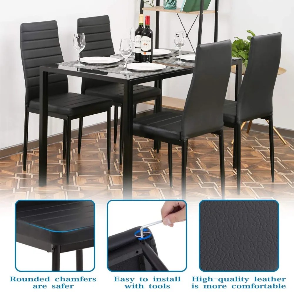 DHgate Glass Dining Table Set for 4 with Chairs Modern Kitchen Table Set for Small Spaces Rectangular Home Furniture Home Garden