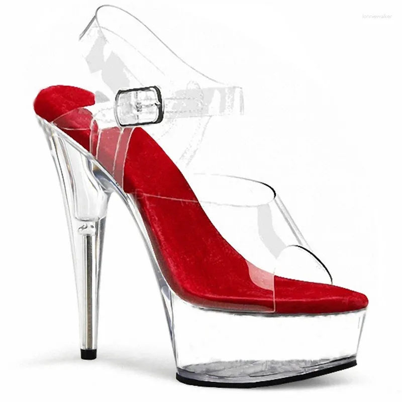 Sandaler Fashion Simple Solid Color Crystal Transparent Platform High Heel Fine Buckle Open Toe Pole Dance Summer Women