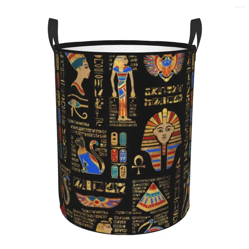 Sac à linge Hiéroglyphes et divinités égyptiennes entravent les grands vêtements de rangement des vêtements Egypt Toys Bin Organisateur pour Boy Girl