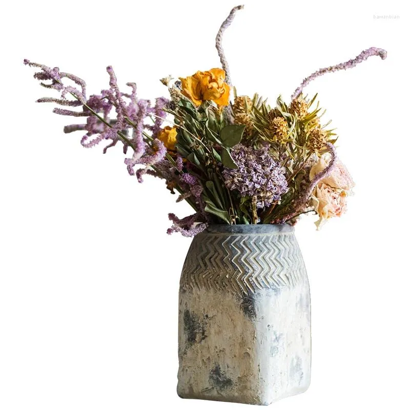 Vases Artistic Natural Style Vase Flower Flowerpot Vintage Craft Cement Designer Gray Tone