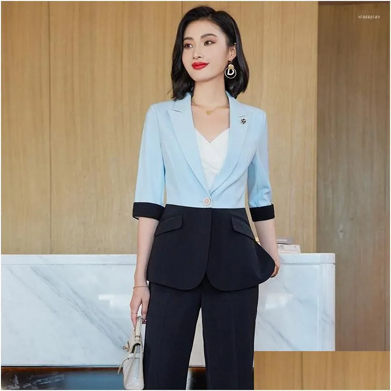 Women'S Two Piece Pants Womens High Quality Fabric Women Pantsuits With And Jackets Coat Professional Business Work Wear Blazers Trou Dhx4Y