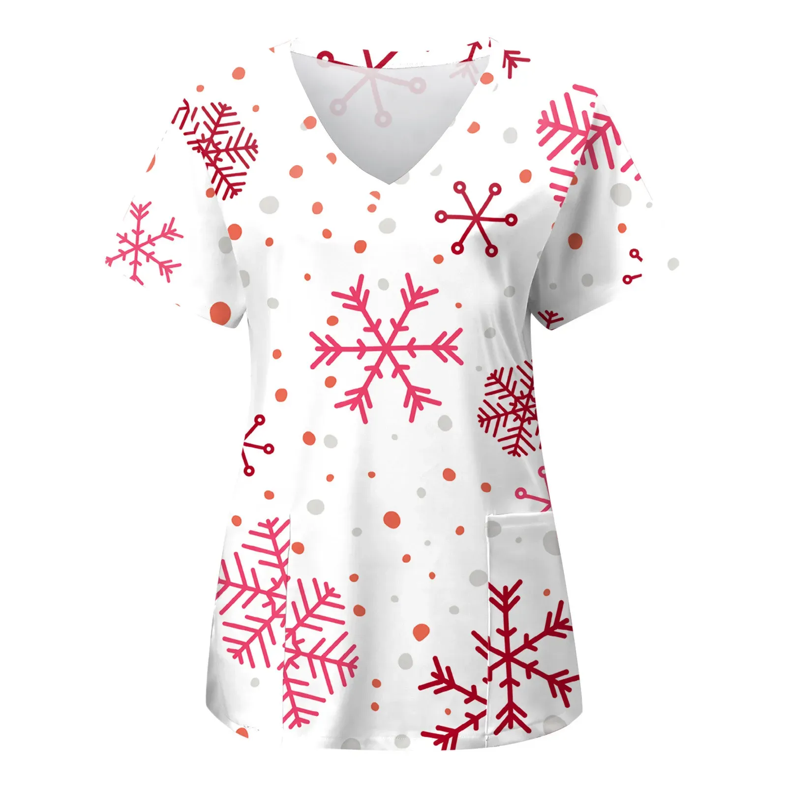 Christmas Nurse Uniform Women Medical Scrubs Santa Claus Elk Print Short Sleeve Pocket Overalls Carer Healthcare Working Uniform