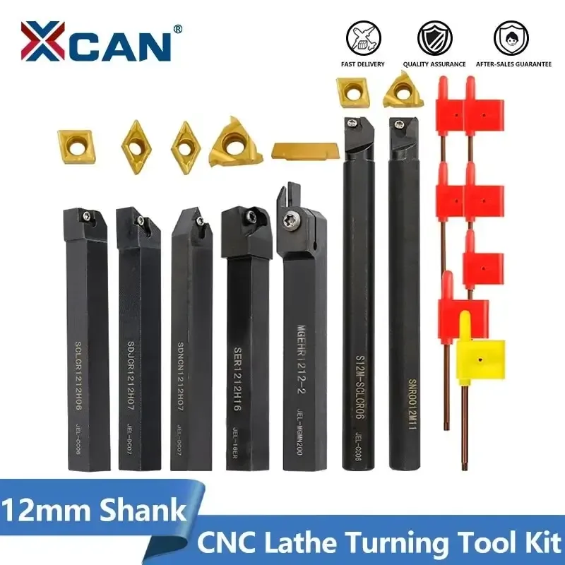 XCAN 12 mm Shank CNC Mechining Cutter 7pcs Carbide Insertarspanners Soporte de giro externo Kit de barra aburrida