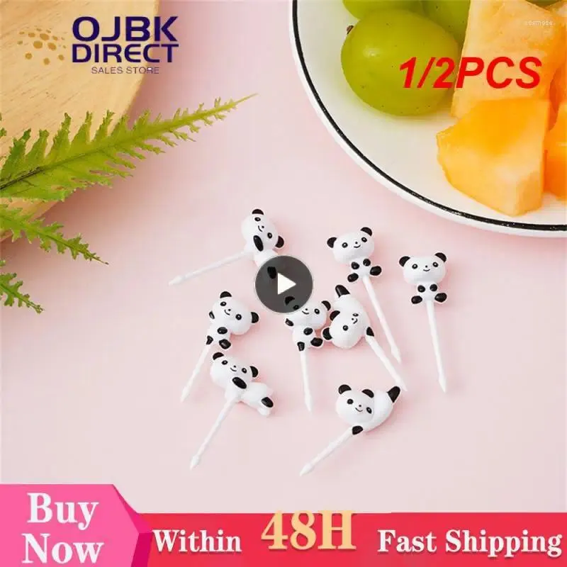 Fourks 1 / 2pcs Mini mignon panda dessin animé Stick Stick Grade Plastic Fork Dente-dents Lunch Salade Kid Snack Decoration Decoration