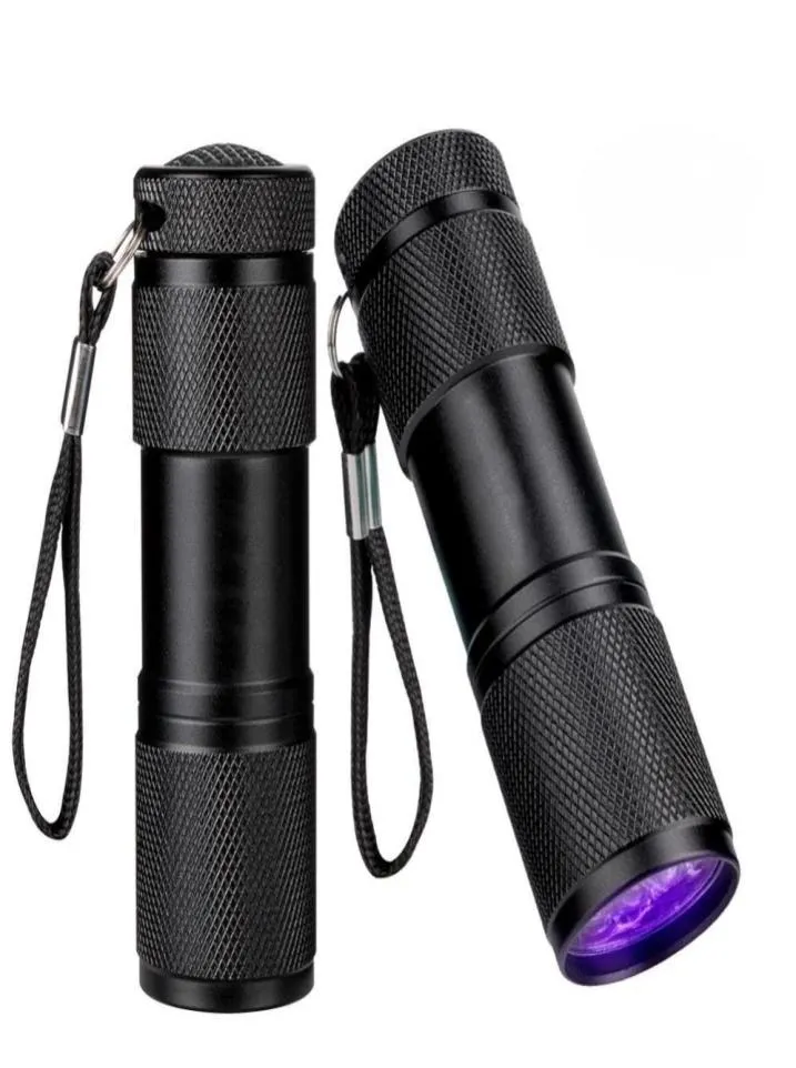 9 LED Mini Aluminium UV Ultra Violet Flashlight Torch Light Lamp Invisible Blacklight Detection Ink Marker1037073