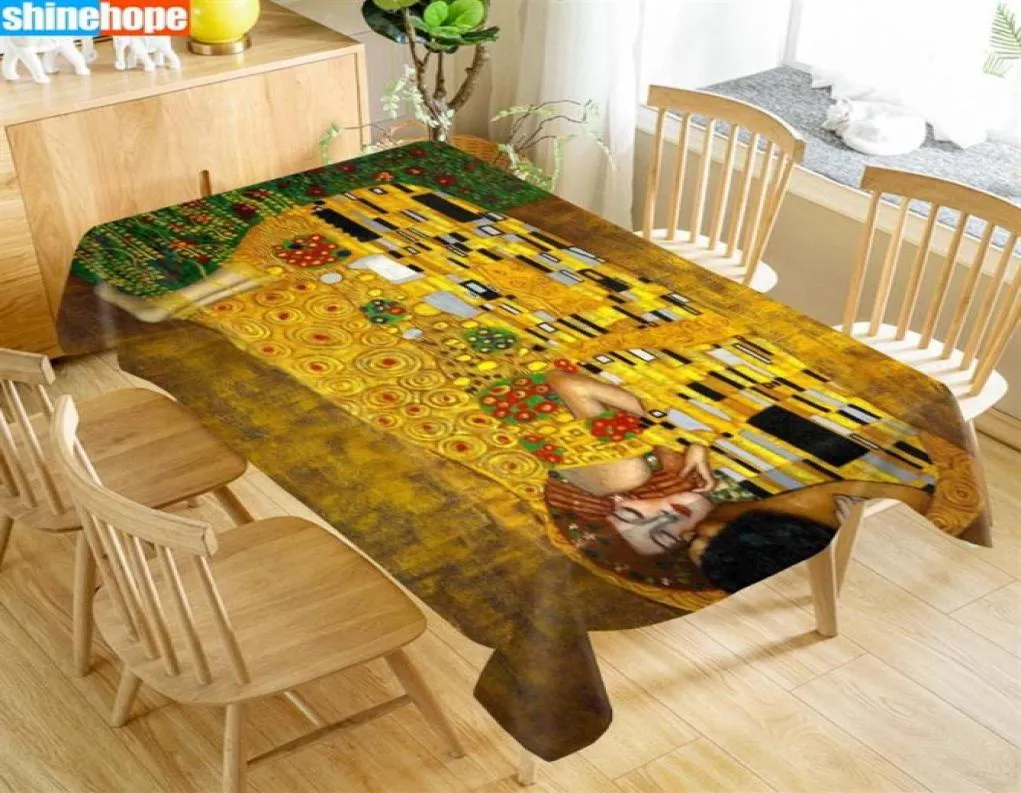 Personnalisez la nappe The Kiss Gustav Klimt Oxford Tissu à la poussière Rectangur Table Couverture pour Party Home Decor325M3391619