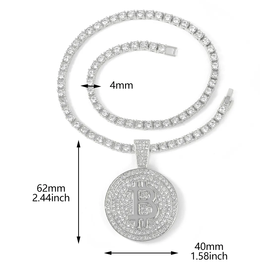 Bitcoin Iced Out Pendant Full Rhinestone 4mm Tennis Chain Necklace Choker  for Men and Women from Dhgate Chains - price 29.01