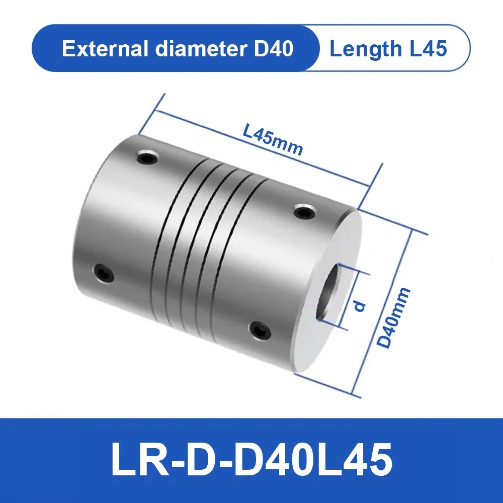 LR D D40L45 Aluminium Elastische wikkelas Koppeling Koppeling Motorconnector 10 mm tot 25 mm Dimble Type Aangepast Flexibel CNC -koppeling