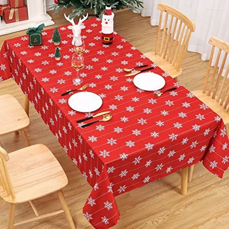 Table Cloth Christmas Rectangular Snowflake Tablecloth Stain Resistant Polyester For Outdoor Indoor Party Kitchen Restaurant