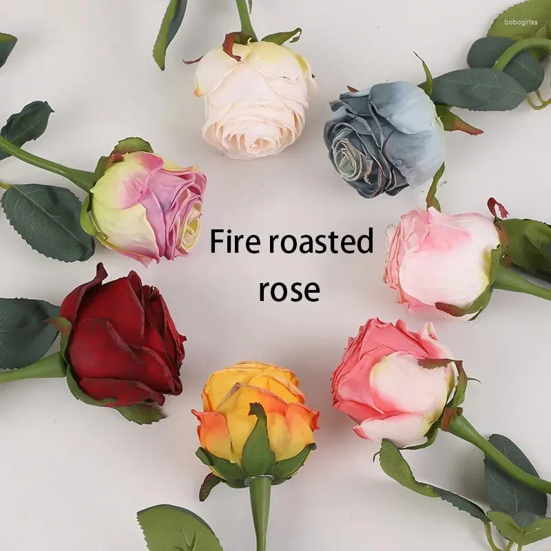 Decorative Flowers Fire Roasted Rose Single Stick Focal Edge Artificial Flower Home Wedding Pography Props Simulation