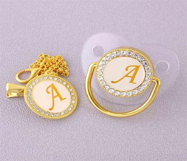 Luxury Transparent Initial Letter A Bling Baby Pacifier med Chain Clip Newborn BPA Dummy Soother Chupete de Bebe 2104076806217