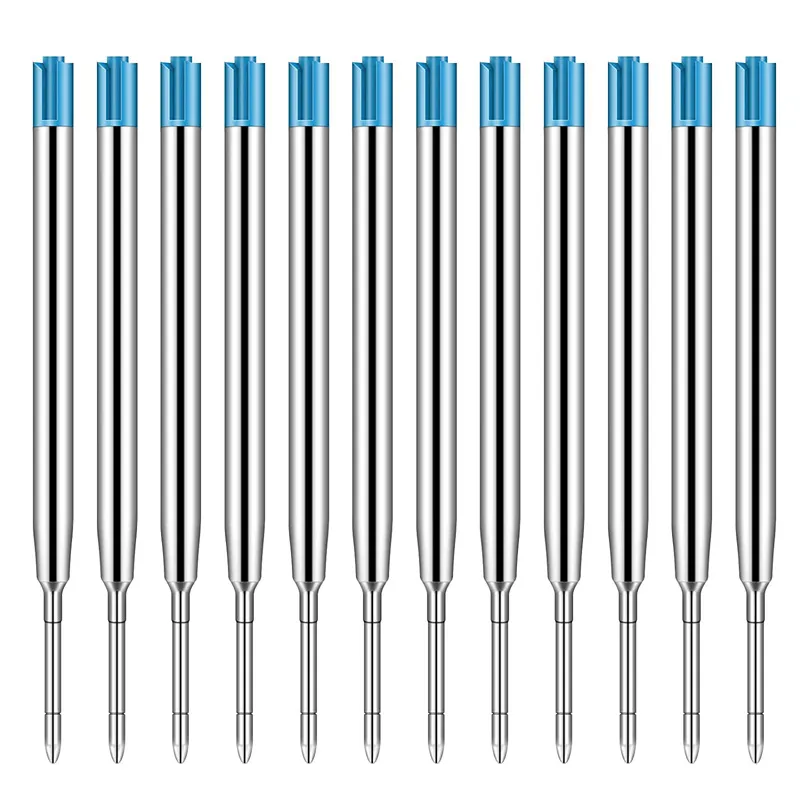 10/20 st 9,9 cm utbytbar metallbollspunktspenna påfyllningar, 1,0 mm medelstora smidiga skrivpenna byte stavar blå svart bläck