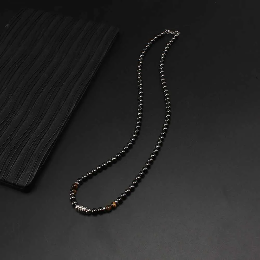 Подвесные ожерелья прохладный черный магнитный гематит круглый шарики тигр глазные каменные колье с бусинами из нержавеющей стали, подходящие для menq