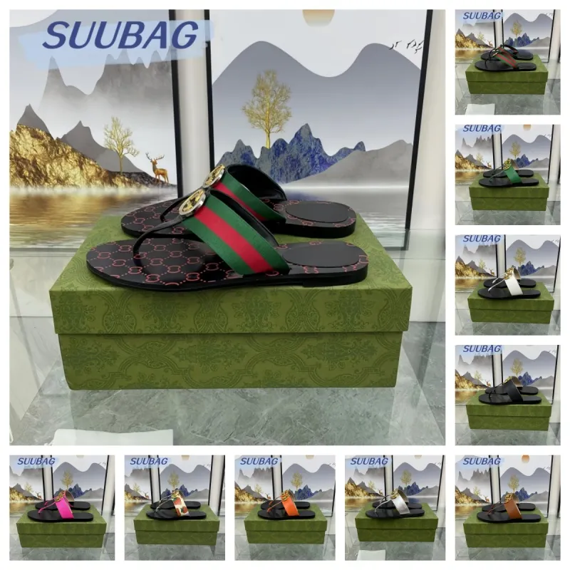 Women s Flip flops Free Shipping With Shoe Box Summer New Metal Buckle Flat Casual Fashion Beach Large Size Flat Slippers For Women