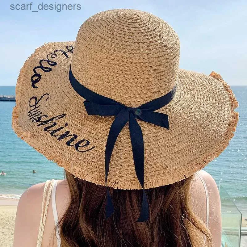 Breda randen hattar hink hattar nya kvinnor sommar strand strå hatt koreansk kustbrim sunblock sunshade semester mode stor cool båge y240409