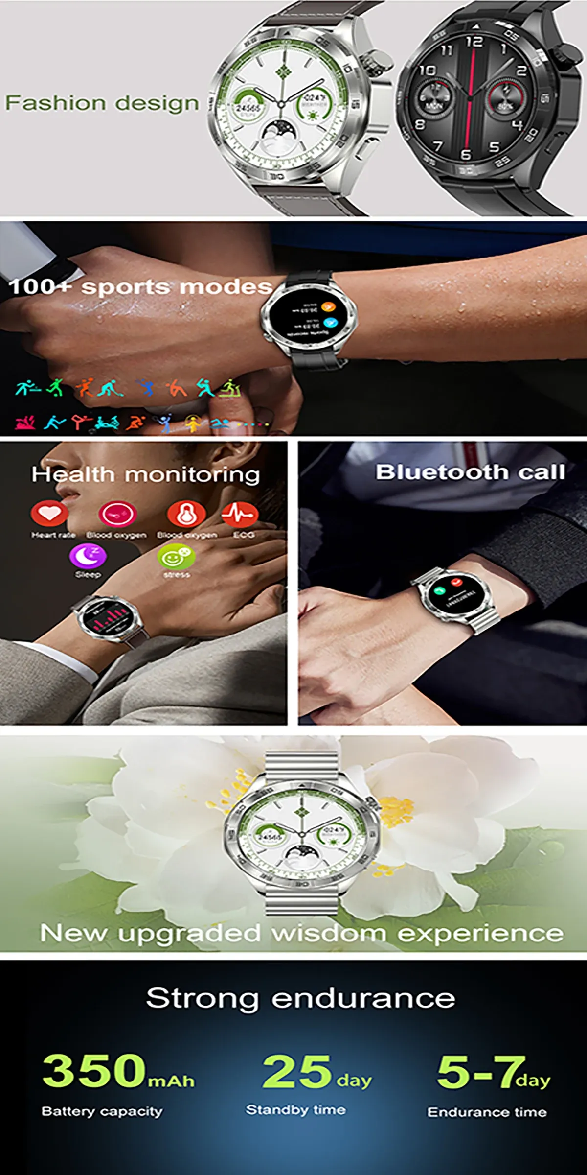 2024New GT4 Men Smart Watch Bluetooth Call AMOLED Herzfrequenz wasserdicht 100+Sportgesundheitsverfolgung Frauen elektronische Uhren