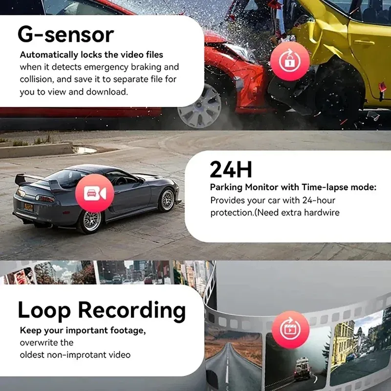 3Lens DashCam For Vehicle WIFI Rear View Camera 1080P Rotatable Lens Car Dvr Video Recorder Night Vision24H Car Assecories