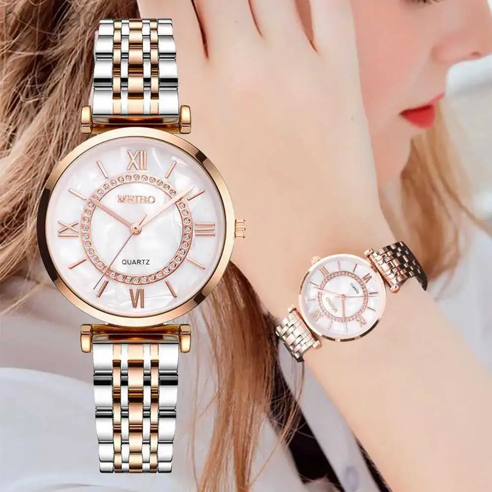 Women's Watches Fashion Diamond Ladies Quartz Watch Steel Kvinnlig armbandsur Luxury Crystal Women Armband Watches Top Brand 240409