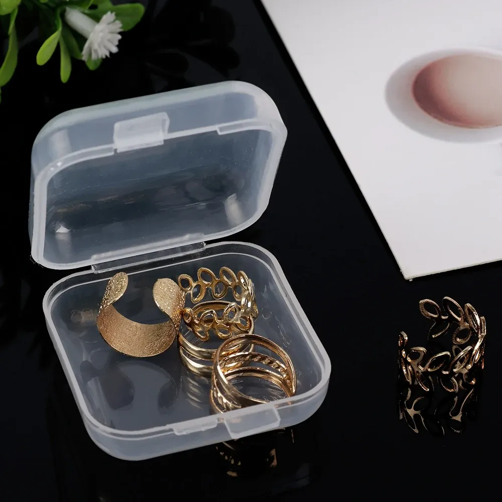 Mini plastic opbergdoos transparant klein vierkante draagbare verpakking doos stofdichte duurzame sieraden oorbellen pil opslagcontainer