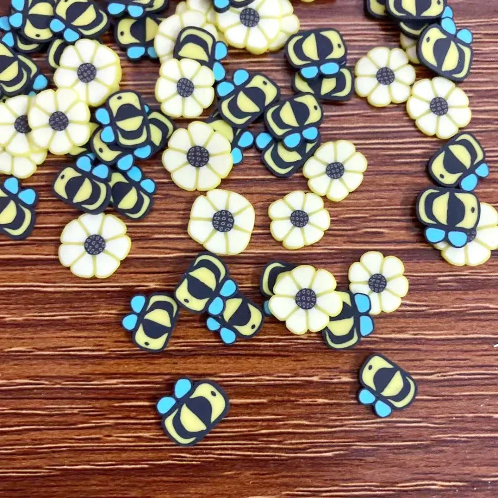 100g Yellow Flower Bee Slices Polymer Clay Sprinkles for Slime Ferming DIY Nail Arts Decoration Scrapbook Craft Phone Decor