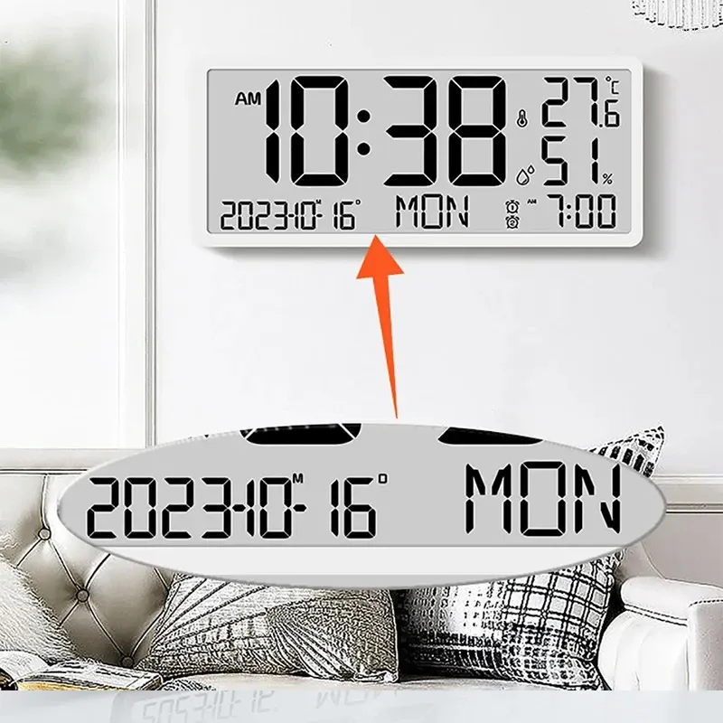 Wandklokken LCD -scherm Grote digitale klok multifunctionele tijd temperatuurvochtigheid Display Desktop Batterij aangedreven elektronisch