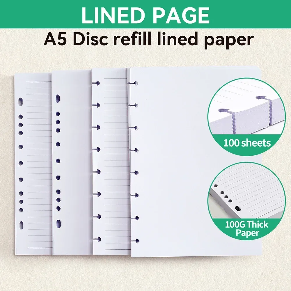 Papper A5 anteckningsbok påfyllning papper anteckningsblock svamphål linje/tomt inuti sidobjekt.