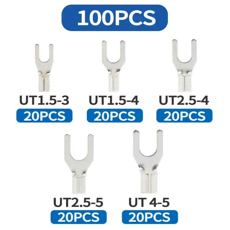 50pcs/Los M3 M4 M5 Ring Lugs Crimp-Klemmen Nicht-isolierte Ferrules Spatensteuerungstyp Elektrischer Drahtanschluss Kabelschuhe OT-UT-Kit Kit