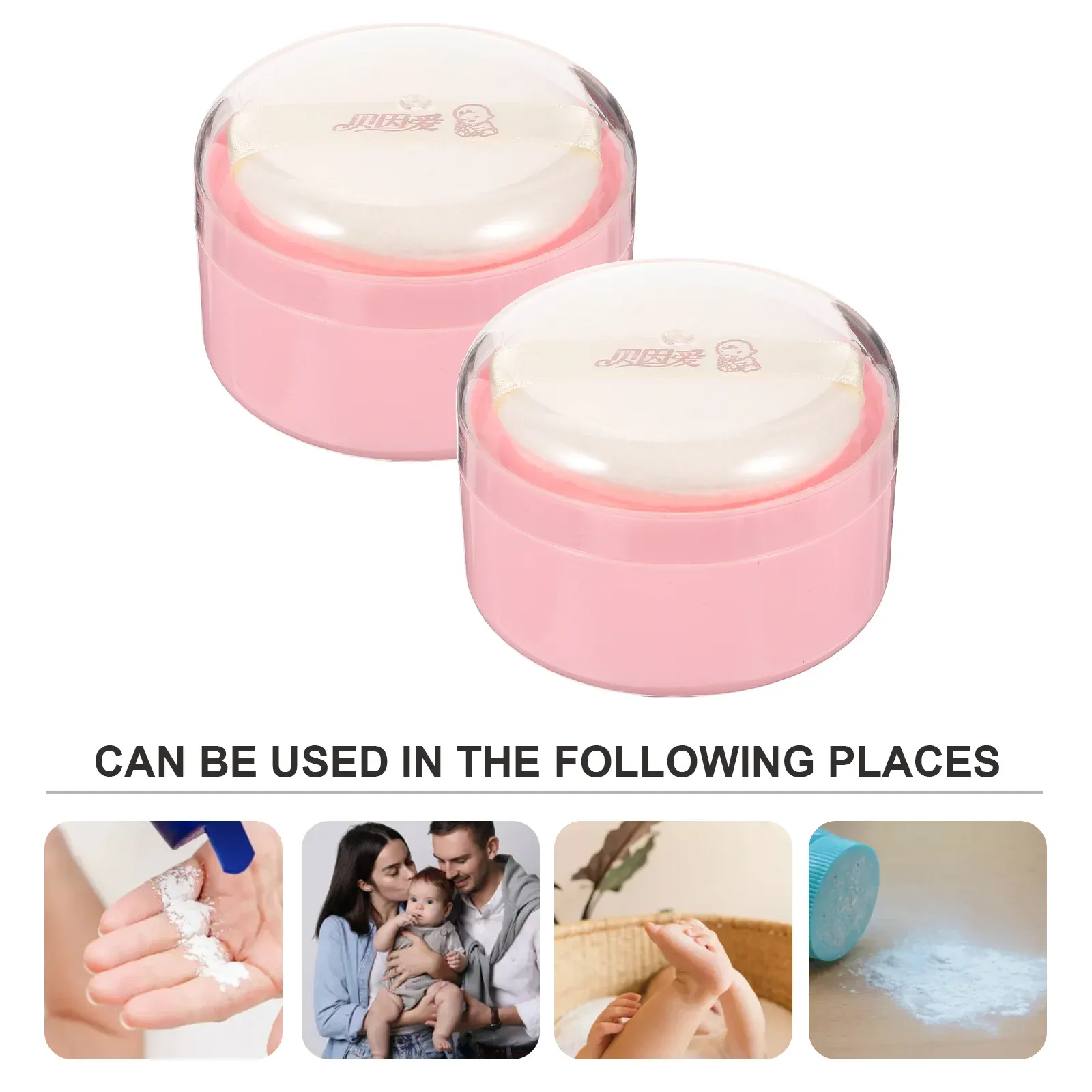 2 Pcs Honey Dispenser Body Powder Puff Box Puffs for Loose Holder and Container Pressed Pink Baby