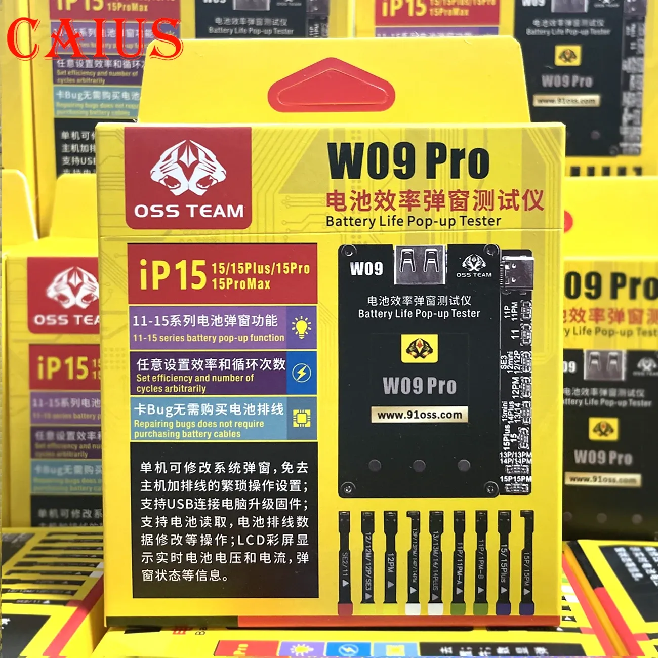 OSS W09 Pro v3 Eficiência da bateria Pop-Up Tester Nenhuma eficiência de cartão direto externo de cabo 100 Dados para iPhone 23-15pm I2C KC02S