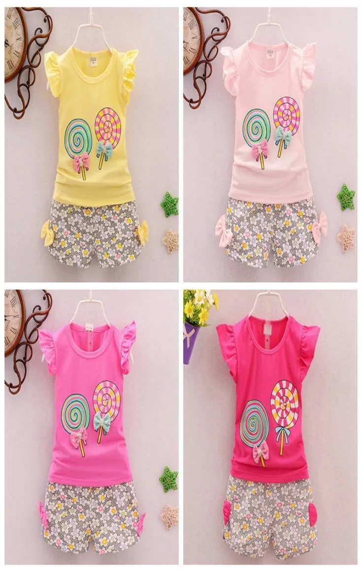 Baby Girl Outfits Lollipop Printed Kids Tops Blumenshorts 2pcs Sets süße Mädchen Kleidung Set Fashion Kiding Kleidung 7 Farben DHW241487688