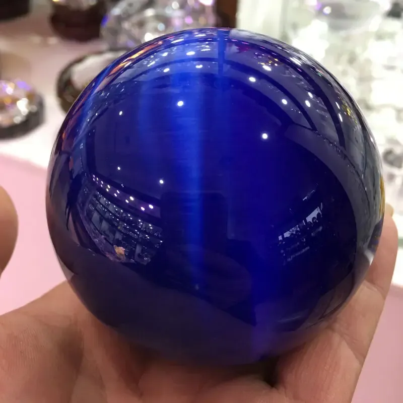 Raro quartzo natural azul gato de cristal terapia bola esfera + suporte