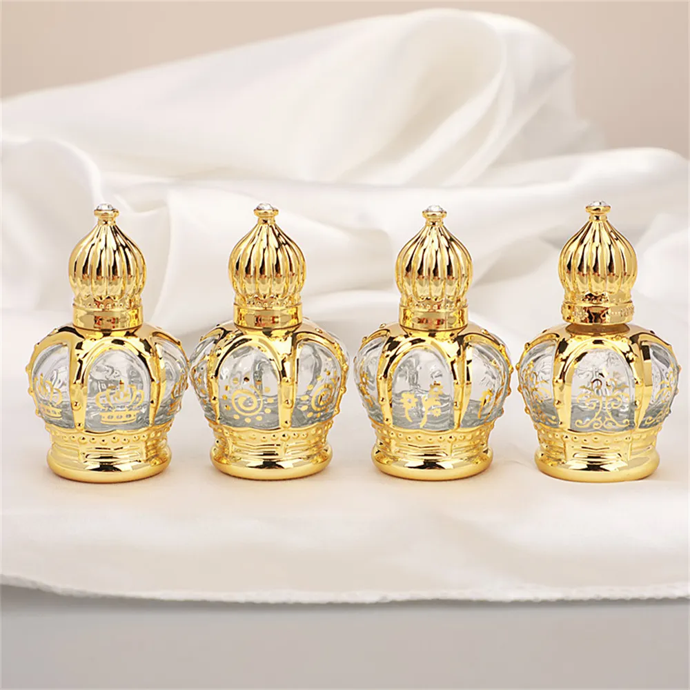 15 ml Portable Portable Perfume Rouleau Bouteille de luxe vide Bouteille de luxe pour parfums Bouteille de rangement en verre pour l'huile essentielle de couronne d'or