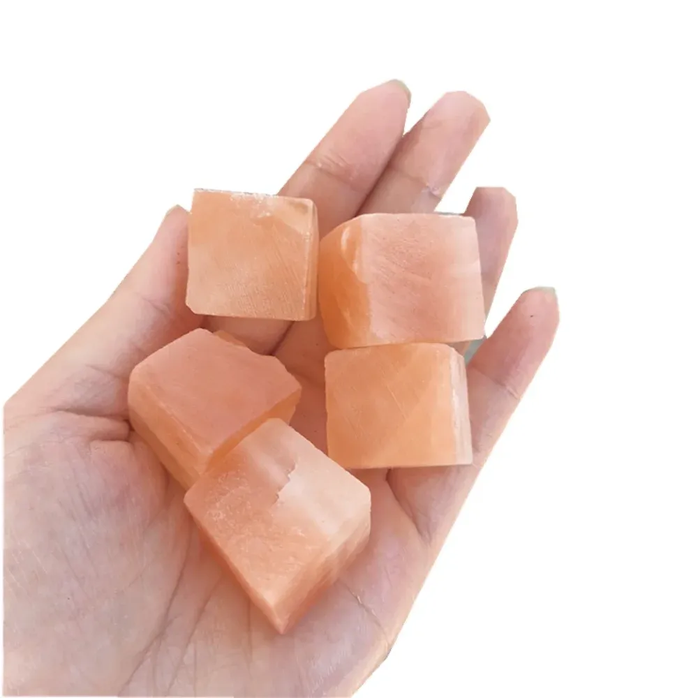 Natural High Quality Orange Selenite Cube Healing Quartz Crystal Tumbled Cube Aquarium Stone for Gifts Home Decor